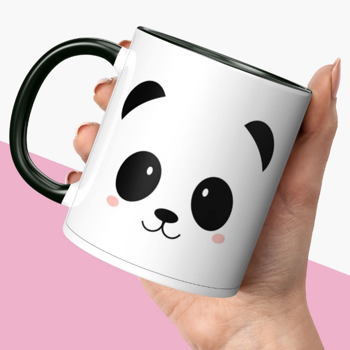 Love Panda theme Printed Black Ceramic Coffee Cup
