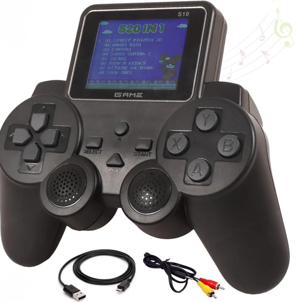Toyshine Mini Handheld LCD Game Console Rechargeable inbuilt with 520 Games Wireless Controller TV Attachable Video Player - Black