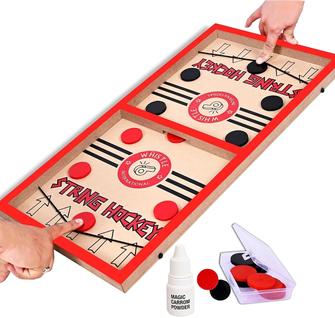 24” Professional Large Size Fast | Faster | Fastest Finger First String Hockey Sling Puck Indoor Board Games &amp; Toys for Kids Children Adults &amp; Family. (RED)
