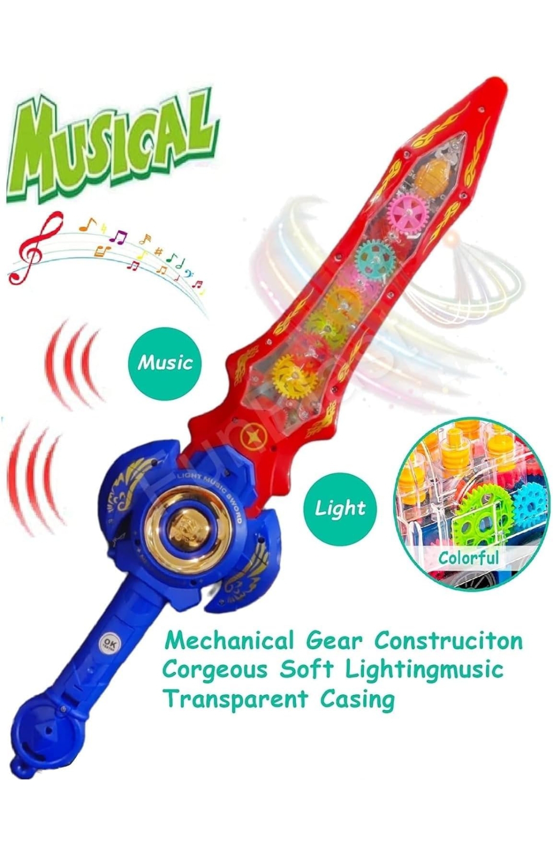 TotVerse Sword for Kids - Sword with Light and Sound Toys for Boys, Girls, Kids, Gear Rotating Mechanical Action Play Toys for 3+ Years Boys,