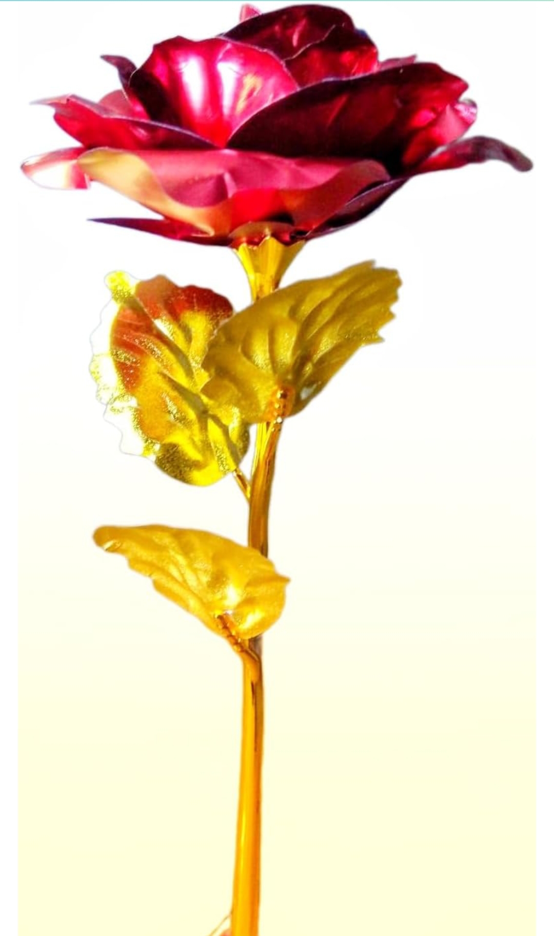 Urbdec Valentine Red Rose Flower With Golden Leaf Wedding Gift/New Year Gift/Valentine GiftPlastic