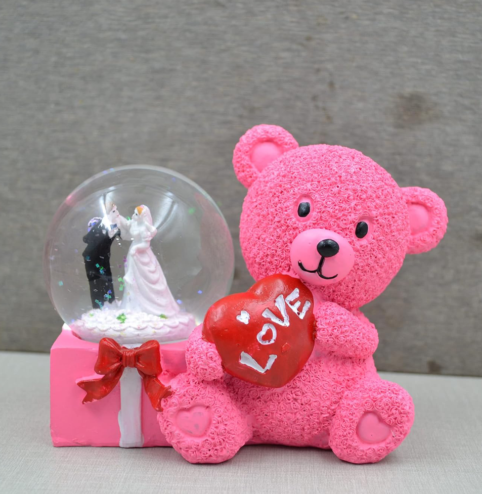 CraftVatika Romantic Love Couple Showpiece with Lighting Gift for Love Couple Wife Girlfriend, Teddy Bear Showpiece, Anniversary Wedding Valentine Day Gift for Him Her (Pink)