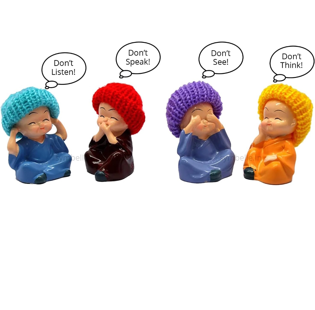 Symbelle Baby Buddha Monk Statue with Cap - Set of 4 | Resin Miniatures for Positive Energy, Best Gift Ideas for Gifting