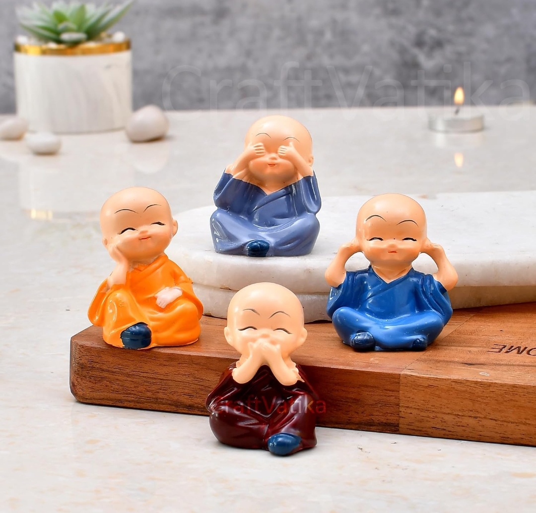 Collectible India Buddha Monk Set Statue Home Decor Items Figurines Showpiece - Cute Mini Buddha Statue for Car Dashboard Table Top Diwali Home Decoration Gift Items (Type 1 Monk),Resin 78% off  78% off
