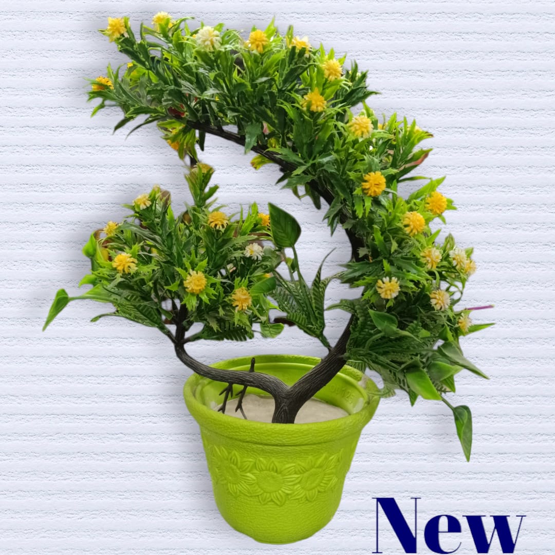 "Vibrant Green and Yellow Artificial Plant: Refreshing Décor Accent"