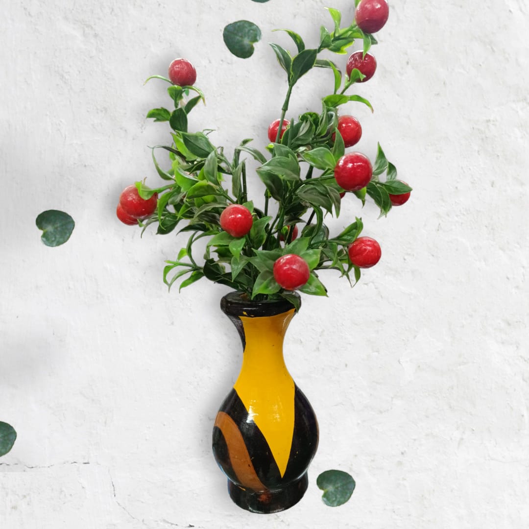 "Charming Artificial Cherry Plant in Wooden Pot: Rustic Elegance for Your Home"