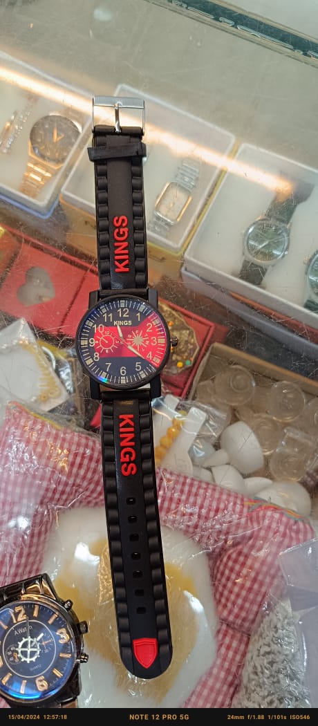 "Crimson Noir: Red and Black Round Dial Watch with Rubber Strap"