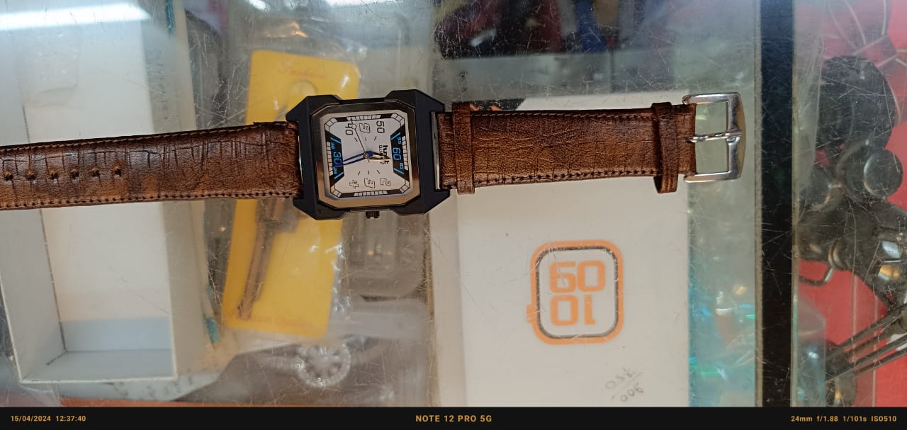 Bold Elegance: Black Square Watch with brown Strap