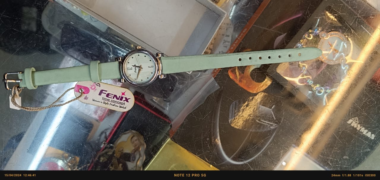 "Oceanic Charm: Fenix Sea Green Strap Ladies Watch with Silver and White Round Dial"